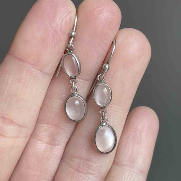 Vintage Moonstone Cabochon Earrings in Silver - Boylerpf