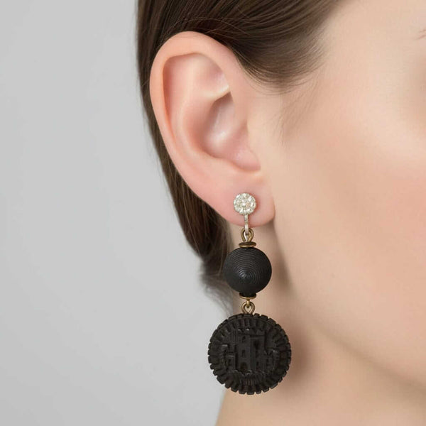 Antique Victorian Irish Bog Oak Castle Earrings - Boylerpf