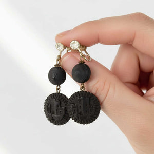Antique Victorian Irish Bog Oak Castle Earrings