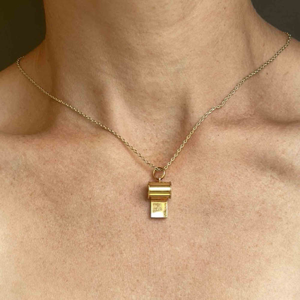 18K Solid Gold Working Whistle Pendant Necklace - Boylerpf