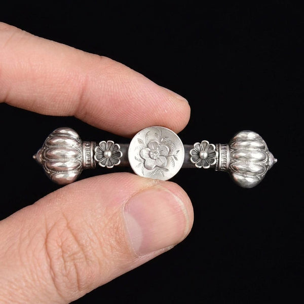 Antique Silver Forget Me Not Ornate Brooch