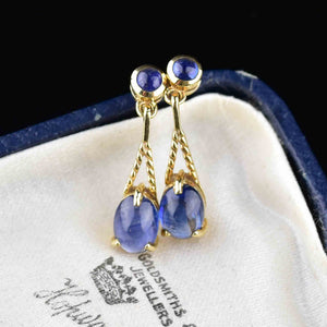 Vintage Gold Sapphire Cabochon Stud Drop Earrings - Boylerpf