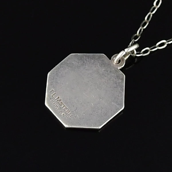 Antique Sterling Silver Enamel Flower Thomas L Mott Necklace