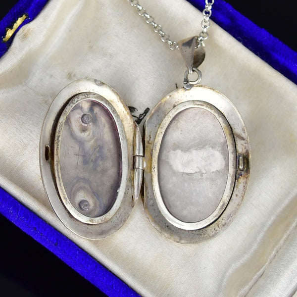 Antique Victorian Sterling Silver Mourning Locket Necklace - Boylerpf