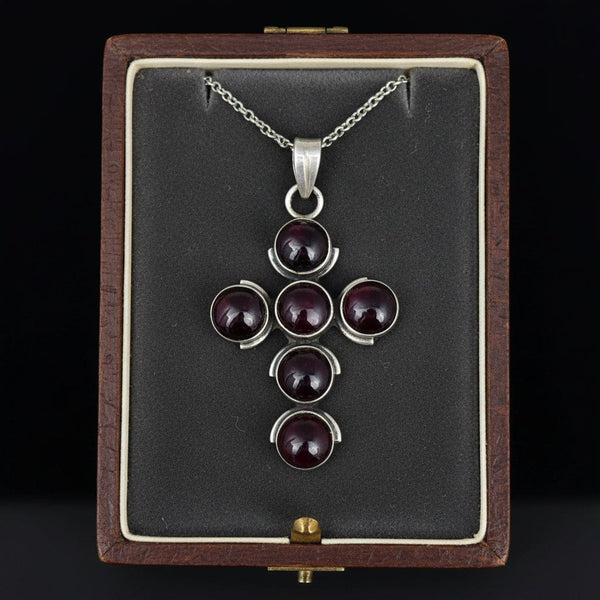 Vintage Amethyst Cabochon Cross Necklace in Sterling Silver - Boylerpf