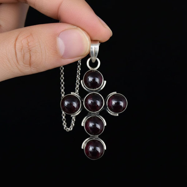 Vintage Amethyst Cabochon Cross Necklace in Sterling Silver - Boylerpf