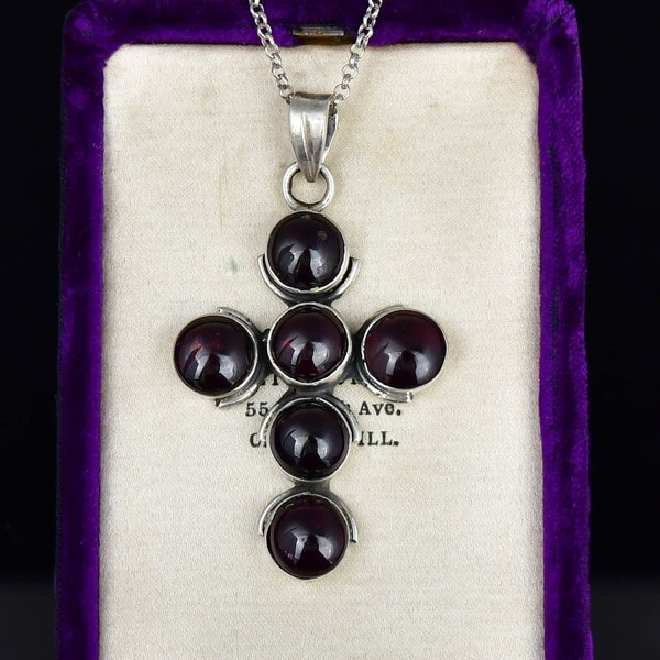 Vintage Amethyst Cabochon Cross Necklace in Sterling Silver - Boylerpf