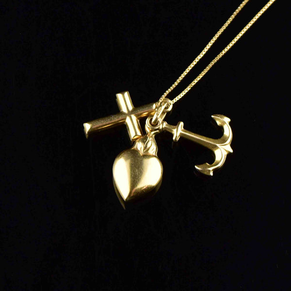 Vintage Gold Faith Hope Love Charm Pendant Necklace - Boylerpf
