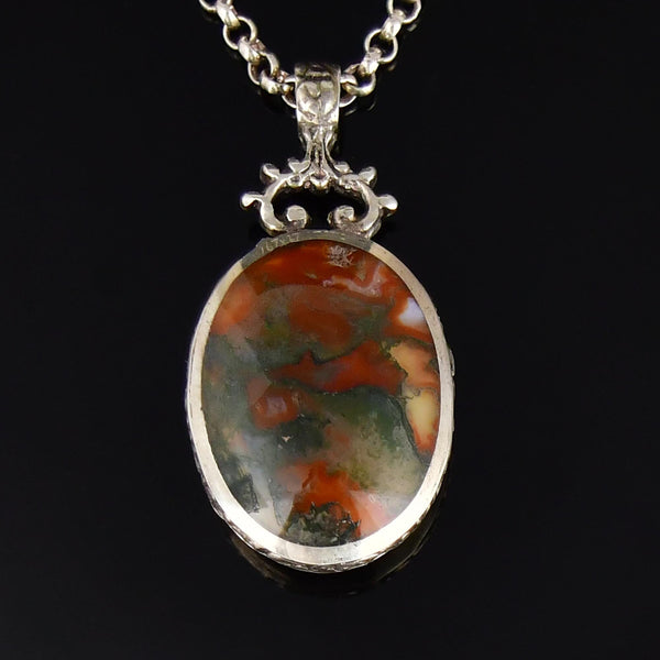 Antique Sterling Silver Blue Banded & Moss Agate Pendant - Boylerpf