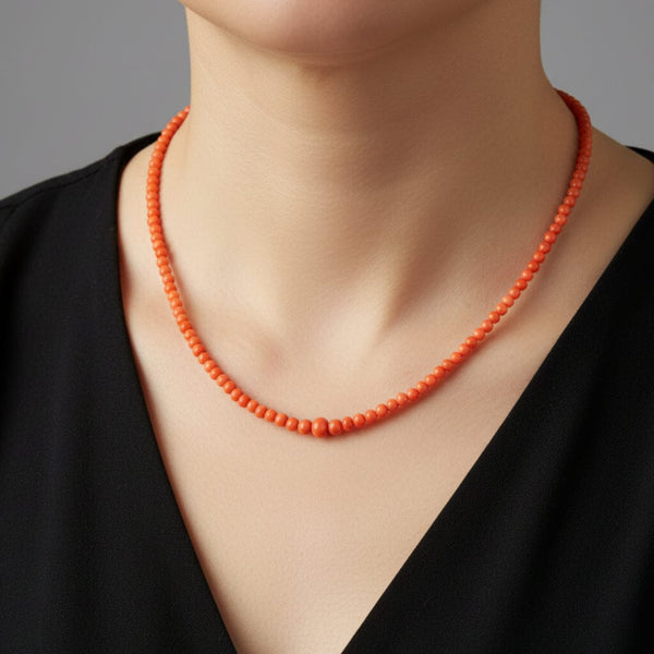 Antique Salmon Coral Bead Necklace 9K Gold Clasp