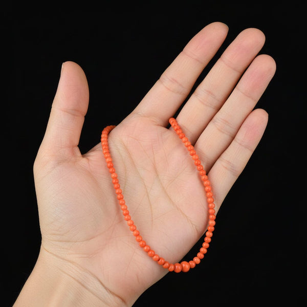 Antique Salmon Coral Bead Necklace 9K Gold Clasp