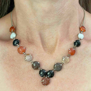 Vintage Multi Colored Scottish Agate Silver Necklace - Boylerpf