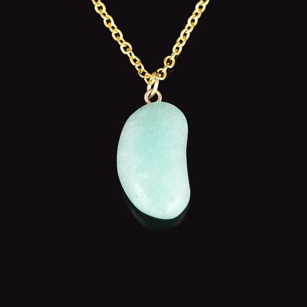 Vintage 9K Gold Amazonite Lucky Bean Charm Necklace - Boylerpf