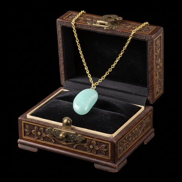Vintage 9K Gold Amazonite Lucky Bean Charm Necklace - Boylerpf