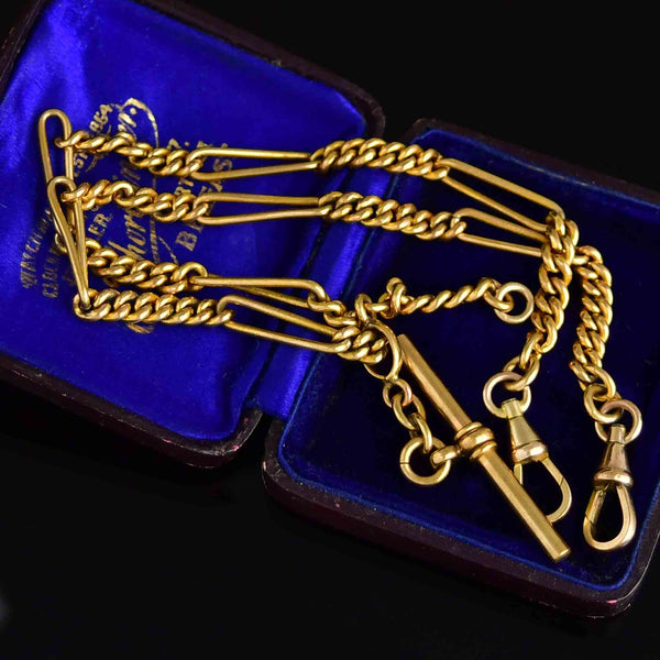 Antique Edwardian Figaro Curb Link Double Albert Watch Chain Necklace - Boylerpf