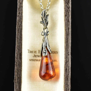 Vintage Silver Baltic Amber Pendant Necklace - Boylerpf