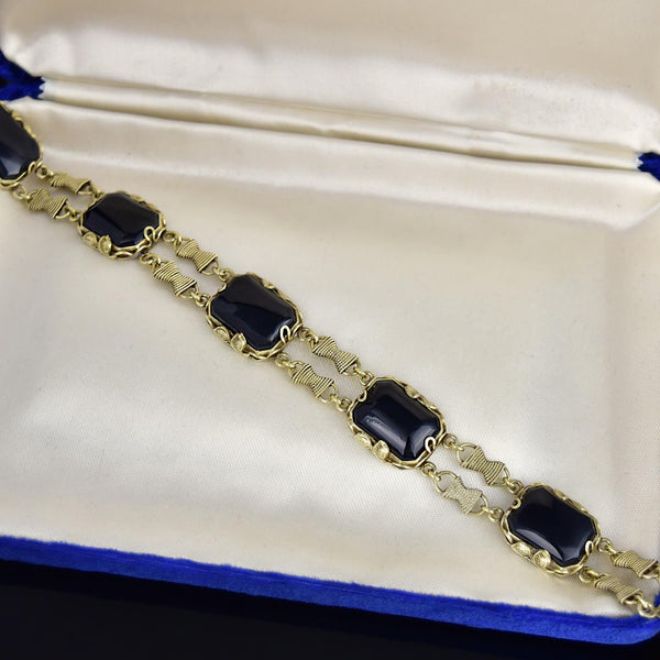 Sterling Silver Gold Vermeil Rope Onyx Chain Bracelet - Boylerpf