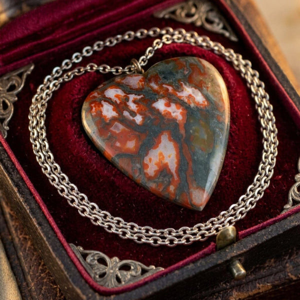 Vintage Scottish Moss Agate Heart Silver Necklace