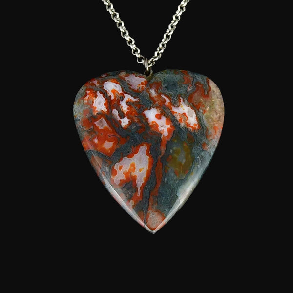 Vintage Scottish Moss Agate Heart Silver Necklace