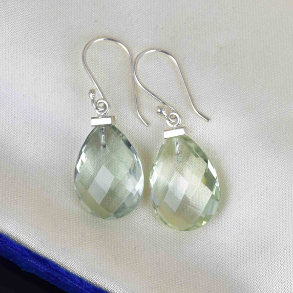 Silver Faceted Green Amethyst Prasiolite Drop Earrings - Boylerpf