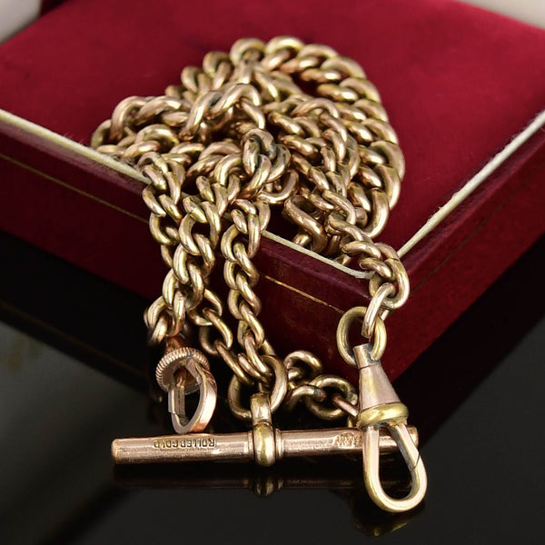 Antique Rolled Gold Graduated Double Albert Watch Chain Necklace - Boylerpf
