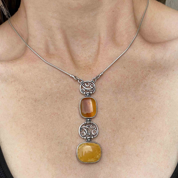 Vintage Silver Butterscotch and Baltic Amber Pendant Necklace - Boylerpf