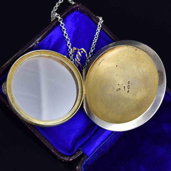 Art Deco Silver Guilloche Enamel Powder Compact Pendant - Boylerpf