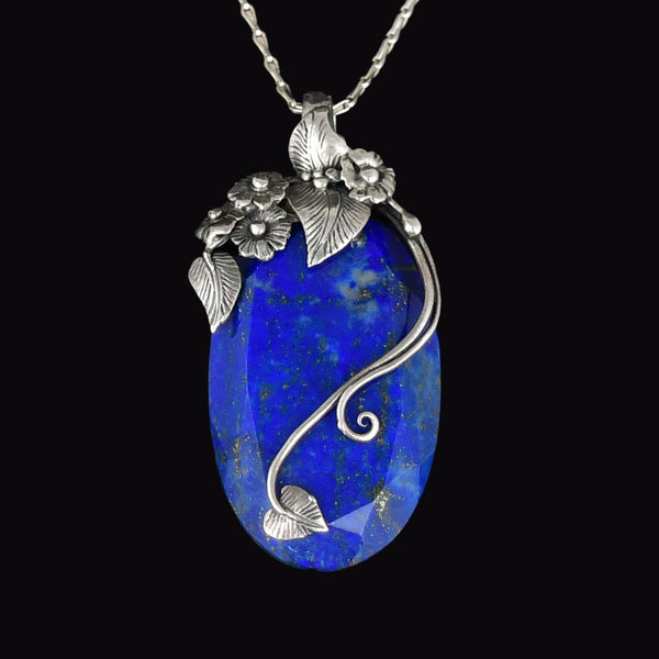 Arts & Crafts Sterling Silver Lapis Lazuli Forget Me Not Necklace