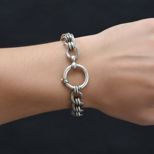 Antique Ornate Silver Bolt Clasp Mens Chain Bracelet - Boylerpf