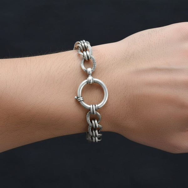 Antique Ornate Silver Bolt Clasp Mens Chain Bracelet - Boylerpf