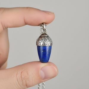 Vintage Sterling Silver Lapis Lazuli Acorn Charm Pendant Necklace - Boylerpf
