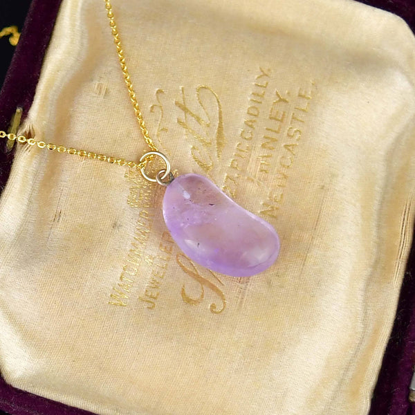 Vintage Gold Amethyst Lucky Bean Charm Pendant Necklace - Boylerpf