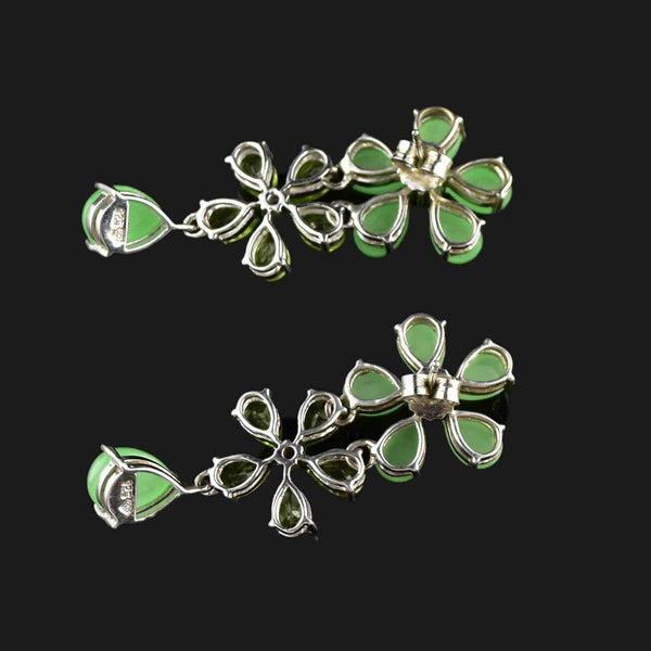 Vintage Silver Peridot Chalcedony Floral Dangle Earrings - Boylerpf