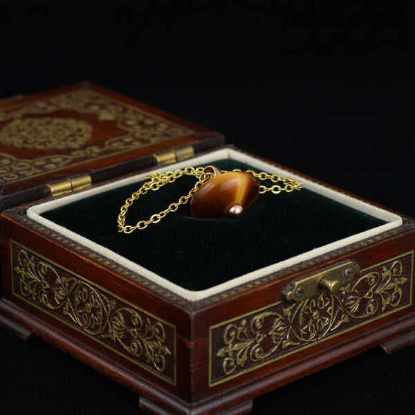 Vintage Tigers Eye Gold Pendant Necklace