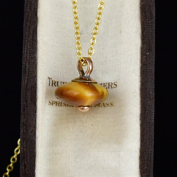Vintage Tigers Eye Gold Pendant Necklace