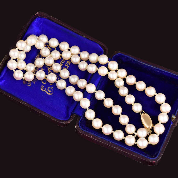 Vintage 14K Gold Hand Knotted 6mm White Pearl Necklace - Boylerpf