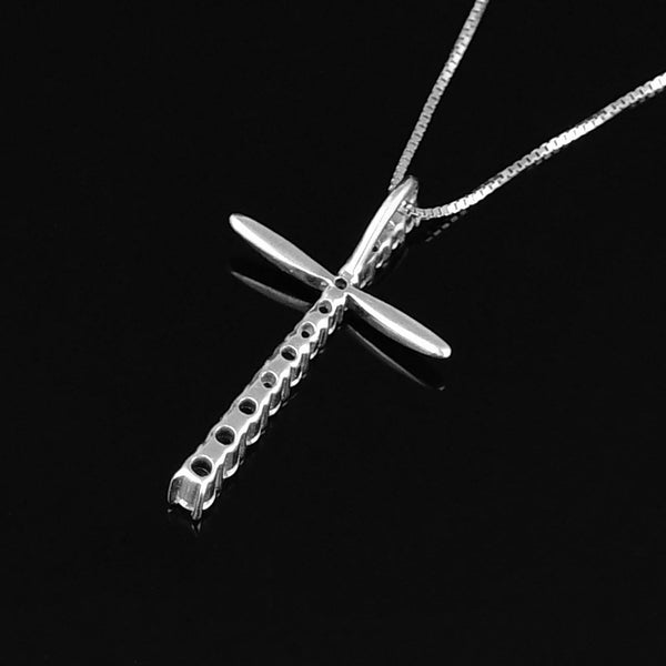 Vintage 9K White Gold Diamond Cross Necklace - Boylerpf