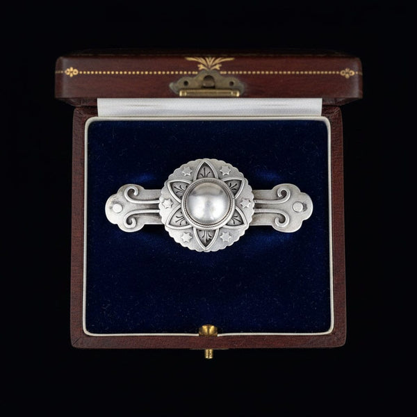 Antique Domed Silver Floral Star Brooch - Boylerpf