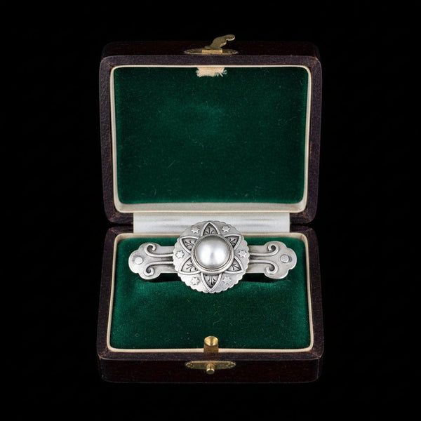 Antique Domed Silver Floral Star Brooch - Boylerpf