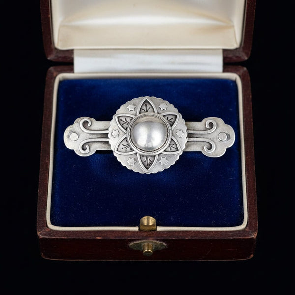 Antique Domed Silver Floral Star Brooch - Boylerpf