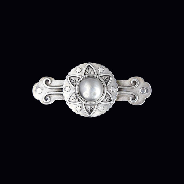 Antique Domed Silver Floral Star Brooch - Boylerpf