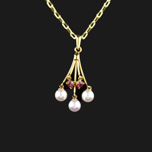 Vintage 18K Gold Pearl Pink Spinel Pendant Necklace - Boylerpf