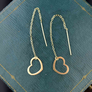 Vintage Solid 14K Gold Heart Threader Earrings - Boylerpf