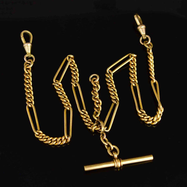 Antique Edwardian Figaro Curb Link Double Albert Watch Chain Necklace - Boylerpf