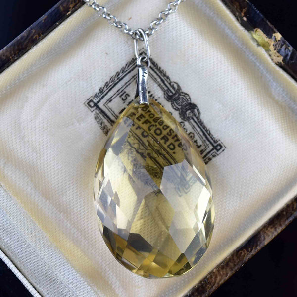 Vintage Silver 60 Carat Citrine Teardrop Pendant Necklace - Boylerpf