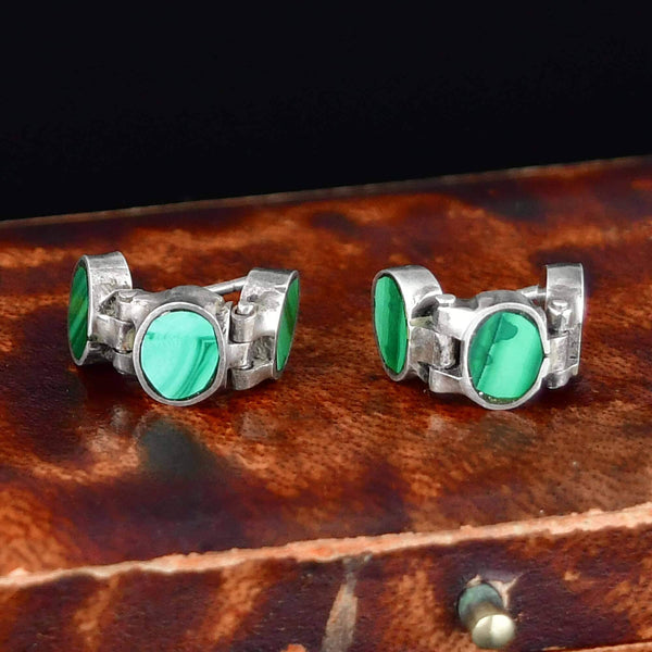 Vintage Sterling Silver Malachite Articulated Post Earrings - Boylerpf