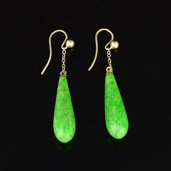 Antique Jade Teardrop Earrings in 9K Gold