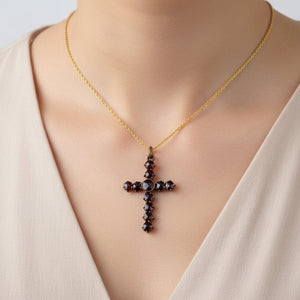 Vintage Gold Garnet Cross Pendant Necklace - Boylerpf