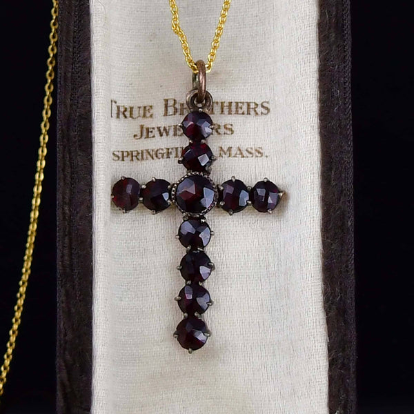 Vintage Gold Garnet Cross Pendant Necklace - Boylerpf