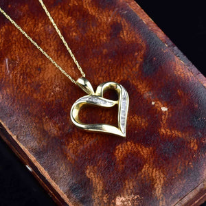 10K Gold Open Heart Baguette Diamond Pendant Necklace - Boylerpf